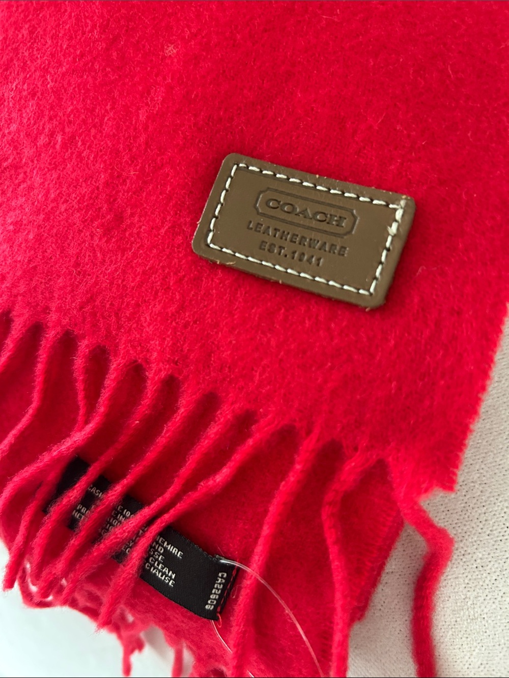 Coach Cashmere Fringe Scarf with Leather Logo Patch